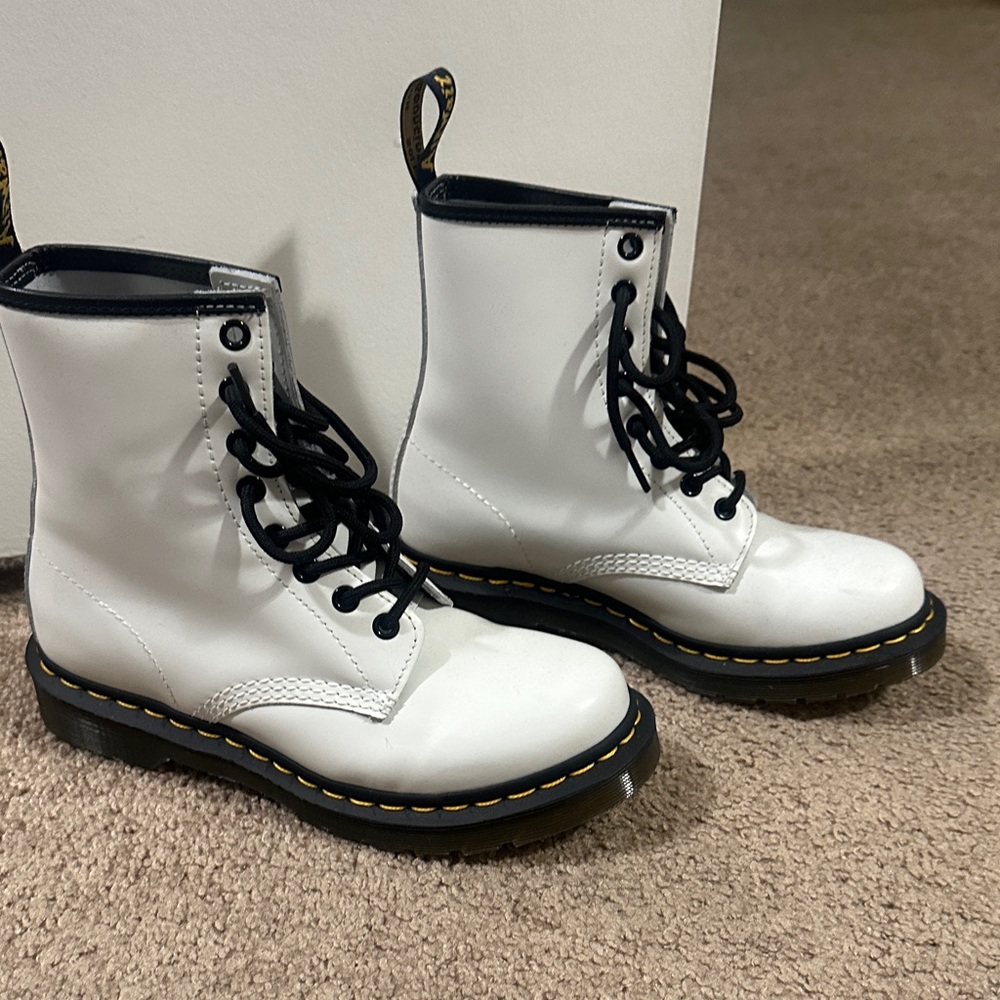 Doc Marten White Lace-Up Boots with Black Soles